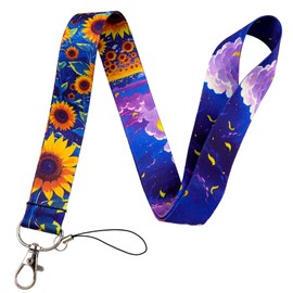 BKBKAAK Purple ID Badge Holder with Neck Lanyard, Heavy Duty Retractable Badge Clip with Silky Lanyard, Sunflower Lanyard with Keychain for Women, Girl, Kids