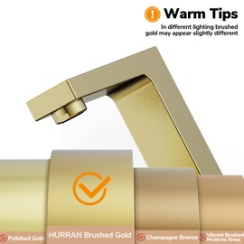 Bathroom Sink Faucet, Hurran 4 inch Brushed Gold Bathroom Faucets for Sink 3 Hole with Pop-up Drain and Supply Lines, Stainless Steel 2-Handle Faucet for Vanity RV Restroom