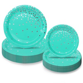 CEILIWEN Round Disposable Black and Gold Plates, 100 Pack Golden Dots Paper Plates, 50 x 9 and 50 x 7 Party Plates, Dinner Plates, Foil Polka Dots Black and Gold Party Supplies Plates