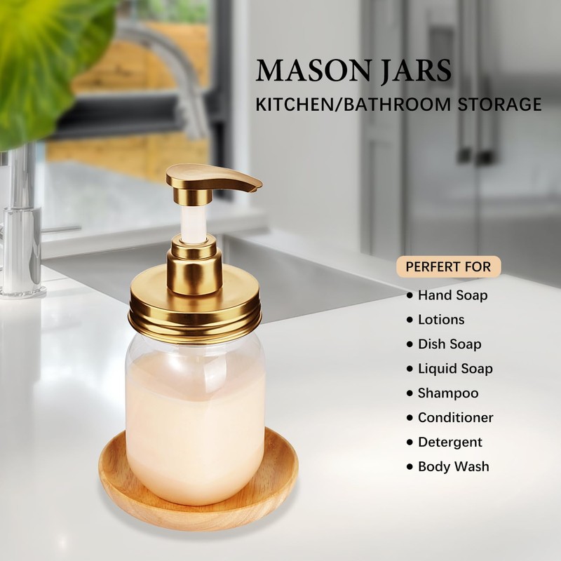 Amolliar Plastic Mason Jar Soap Dispenser with Pump Lid,16OZ Refillable