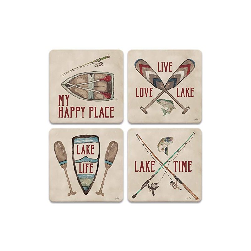 CoasterStone Drink Coasters, 4.25", Happy Lake