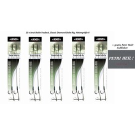 Jenzi Pack of 10 Boilie Rigs Diamond Classic for Carp Fishing, Hook Size 4, Includes Boilie Stopper + Free Petri Heil Sticker