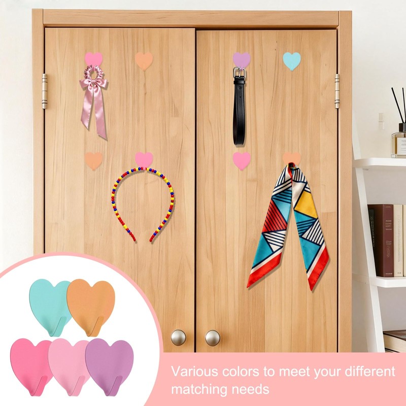 sourcing map Heart Shaped Decorative Wall Hooks, Pink, 5 Pcs