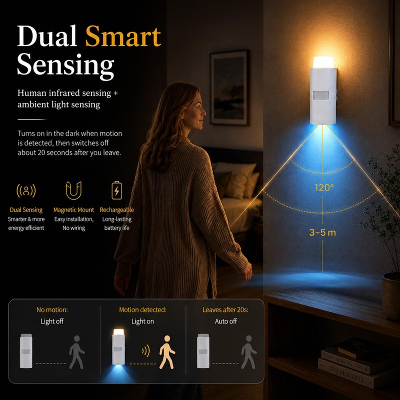 Cordless Magnetic Wall Sconce, Rechargeable RGB Motion Sensor Light