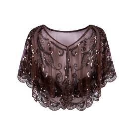 Vijiv Womens Vintage 1920s Evening Capelet Shawl Shrug Inspired Beaded Sequin Gatsby Flapper Bolero Cover Up