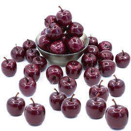 Eiarrnp 30 Pcs Mini Artificial Fake Fruit Apples Decor - Faux Apple Artificial Lifelike Simulation Plastic Apples for Home House Kitchen Party Decoration - Artificial Fruits Dark Red Apples