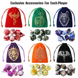Grajar DND Dice Set, 42 Pcs Role Playing Dice Set with 6 Colorful Animal Pattern Dice Bag and PU Leather and Velvet dice Tray for Dungeons and Dragons D&D RPG MTG Table Games Mixed White