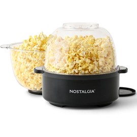 Nostalgia Non Stick Stirring Popcorn Maker for 24 Cups of Theatre Style Popcorn with Hot Oil - Dual-Use Lid & Serving Bowl - Quick Heat Technology & Cool Touch Handles - Ez Store - Black