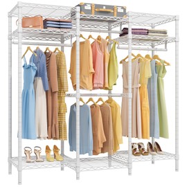 VIPEK V5i Garment Rack Bedroom Armoires Freestanding Closet Organizer, Portable Wardrobe Closet Heavy Duty Clothing Rack with 8 Adjustable Shelves& 4 Hang Rods, 56.7" Lx15.7 Wx76.4 H, White (Medium)