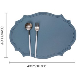Leather Washable Placemats, Blue Thick Faux Leather Heat Resistant Elliptical Shape Table Mats,Waterproof Non-Slip Easy to Clean Place mat for Kitchen Coffee Dining Room Table Set of 6