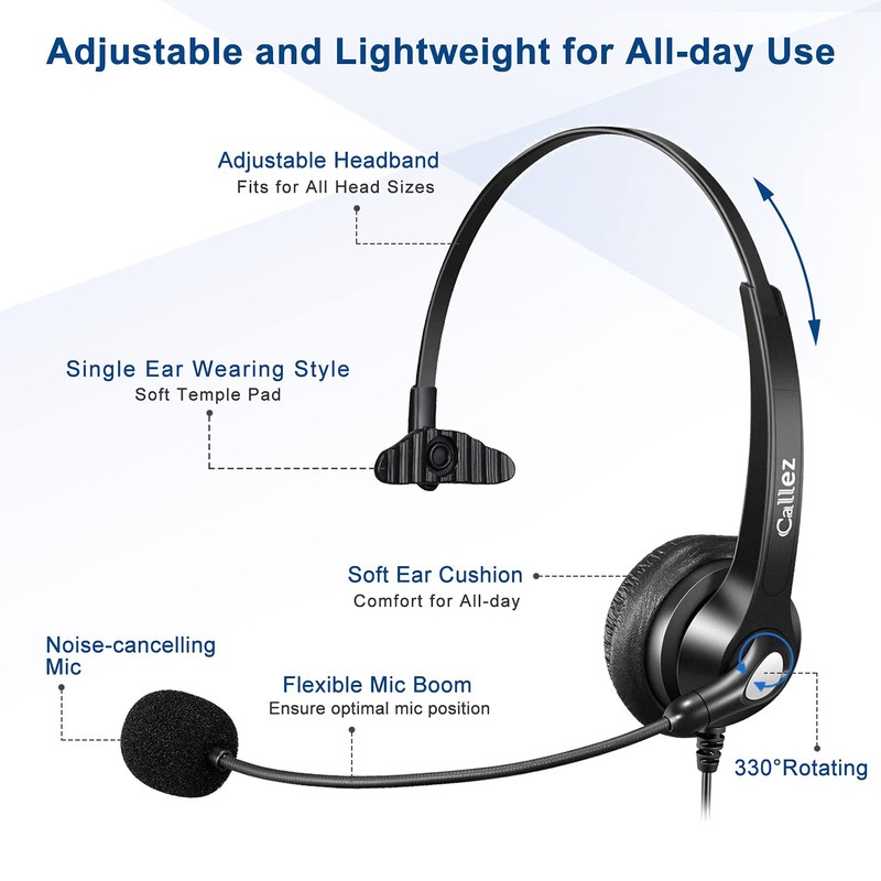 Callez Phone Headset with Noise Cancelling Microphone & Mute Switch,