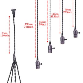 Swpeet Vintage 4 Light Sockets Pendant Hanging Light Cord with Switches E26 / E27 Solid Industrial Triple Lamp Sockets Cord for Kitchens / Dining Rooms / Bars / Restaurants