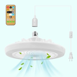 SADALAK Plug in Ceiling Fan Light with Long Cord 19.68ft, Screw in Socket Fan Light with Remote Control, 110V Modern LED Small Portable Hanging for Bedroom Bathroom Gazebo Kitchen Kids Room Garage