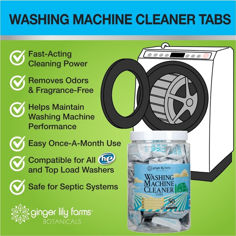 Ginger Lily Farms Botanicals Washing Machine Cleaner Tabs, Deep Cleaning