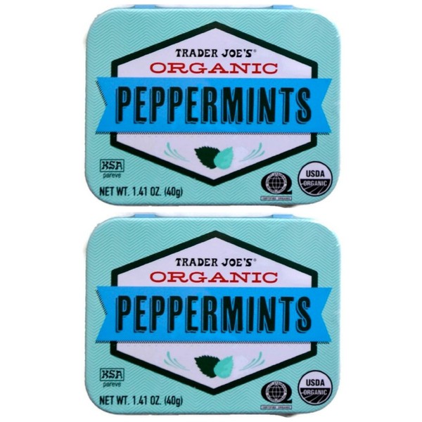 Trader Joe's Organic Peppermints, 1.41 oz Tin (Pack of 2)
