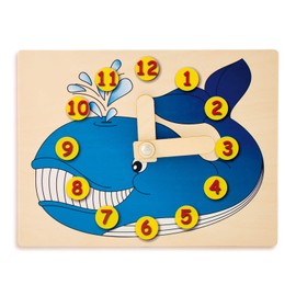 Dida - Educational Clock for Children - Whale - Playfully Learn the Time, A Children's Learning Clock Made of Wood for Nursery, Preschool and Home