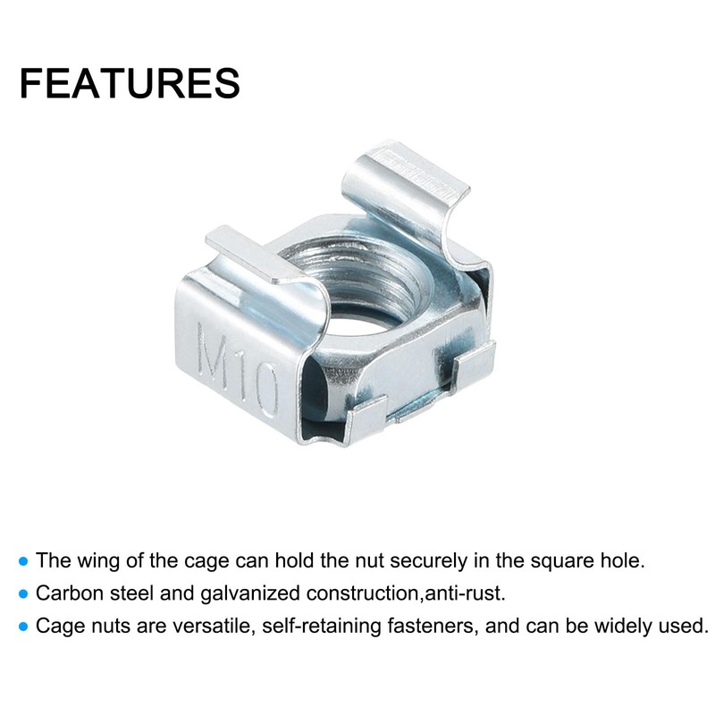 sourcing map M10 x 1.5mm Cage Nut, 5Pcs Snap-in Cage