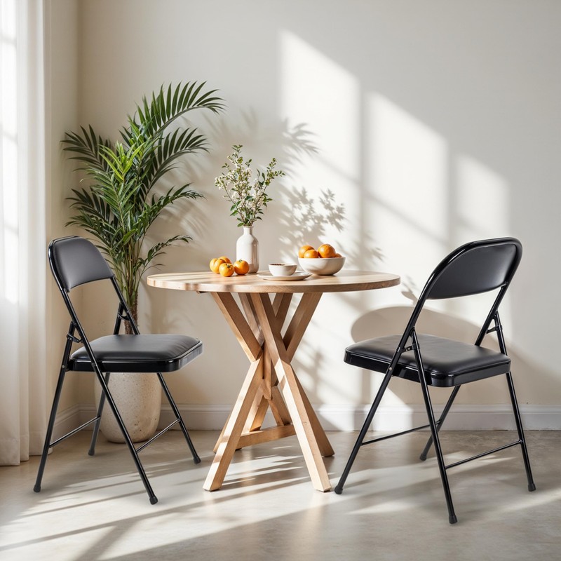 HealSmart 4 Pcs Folding Chairs with Leather Padded Cushion Seats,