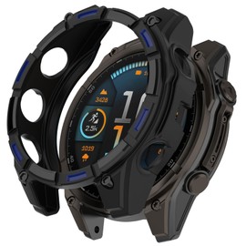 AWADUO Compatible with Garmin Tactix 8 Solar 51mm Protective Case Cover, Smartwatch Silicone TPU Protective Case Cover Shell Soft and Durable Watch Accessories(Black+Blue)