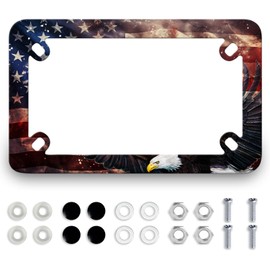 Eagle American Flag Motorcycle License Plate Frame Stainless Steel Funny Black Tag Holder Patriotic USA Flag Motorcycle Accessory with Screws Nut Caps 7.7" x 4.5 "for Motorcycle Bike