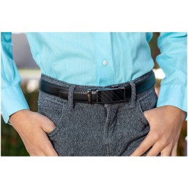 CANDOR AND CLASS Boy's Leather Ratchet Belt, Trim to Fit 18"- 34" Waist, No Holes, Packed in a Gift Box (B868 Black, 25mm Wide)