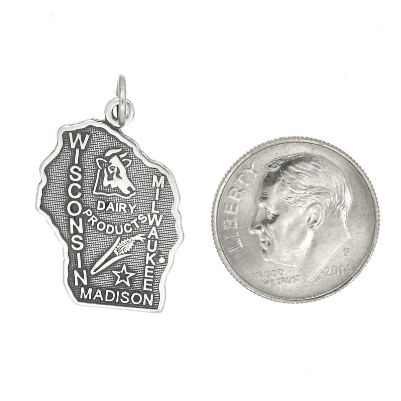 LGU Sterling Silver Oxidized Wisconsin State Map Charm