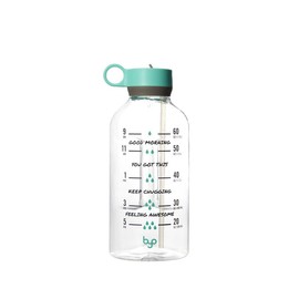 Byo 74 Oz Tritan Motivational Bottle with Straw (Mint) - BPA-Free & Leakproof with Wide Mouth, Carry Handle Lid, Dishwasher Safe - Hydration Tracker for Gym, Fitness, Healthy Lifestyle