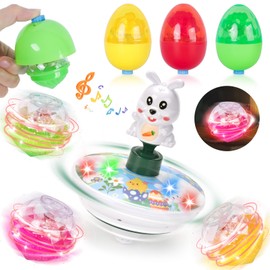 7 Pcs Easter Toys Light Up Spinning Tops, Easter Egg Toys Bunny Gyroscope, Lighting & Spinning & Musical Easter Toys Eggs, Rabbit, Easter Basket Stuffers Party Favors Toys Gifts Spinning Tops for Kids