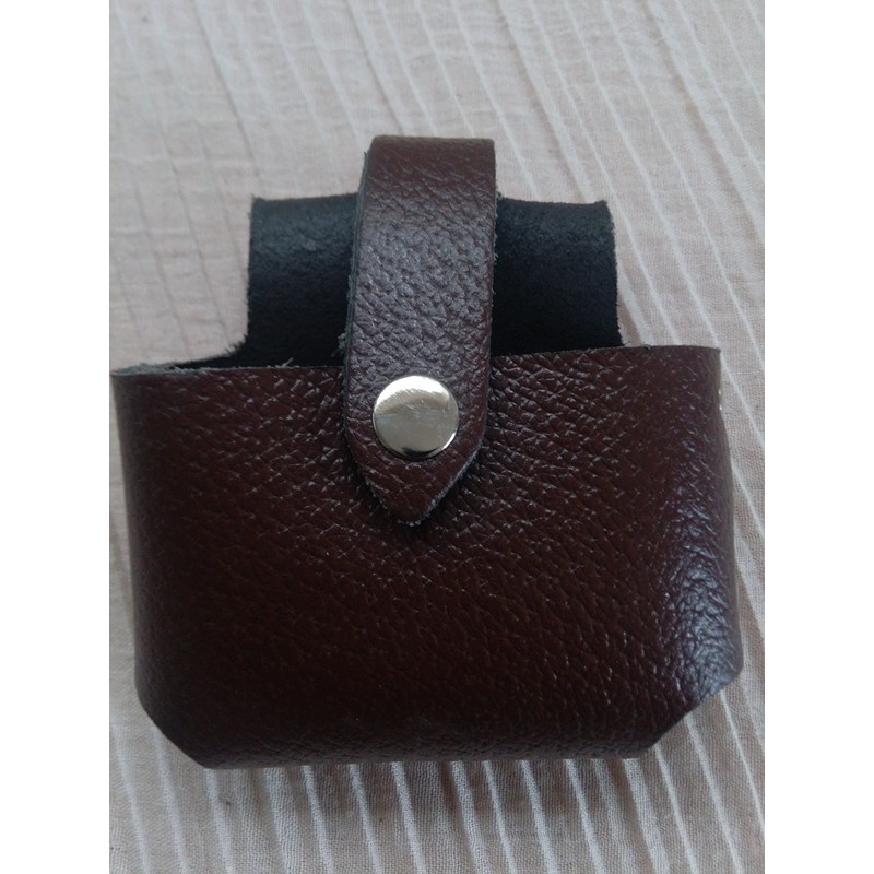 Brown Pure Leather Tape Holder Fasten Button Loop BBI for