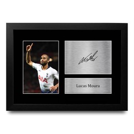 HWC Trading FR A4 Lucas Moura Tottenham Hotspurs Gifts Printed Signed Autograph Picture for Football Fans and Supporters - A4 Framed