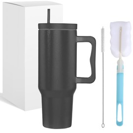 40oz Termos para Agua, 304 SUS Vaso Térmico Termo con Pajita y Cepillo, Vaso aislado al aspiradora de acero inoxidable para café, agua, licuado, Mantener Caliente y Frío, Negro