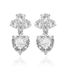 Riva Pierced Earrings with Heart Cut Gemstone Cubic Zirconia CZ [Multicoloured] in 18K White Gold Plated Simple Modern Elegance, Brass, Cubic Zirconia