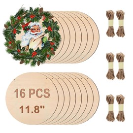 Adboros 16 Pcs Wood Circles for Crafts, 12 Inch Blank Unfinished Wood Crafts DIY Painting Round Disc Cutouts with Twine Door Hanger Circle Blank Wooden Signs Home Decor Christmas