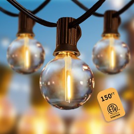 Outdoor String Lights, 150Ft G40 Globe LED Outdoor Lights for Patio with 52 Shatterproof Bulbs(2 Spare), String Lights for Outside, Cafe, Porch, Backyard, Market