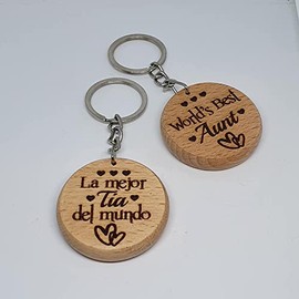 La mejor Tia del mundo Spanish Engraved Wooden Keyring Keychain Gift