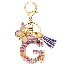 TTYY Initial Letter Keychain for Women Gift for Young Teenage Girl Gifts for Christmas to Mom Daughter Purple tassel (purple snow LetterG)