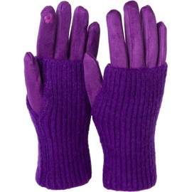 styleBREAKER 09010022 Women's Touchscreen Fabric Gloves with Removable Knitted Cuffs, Warm Finger Gloves, Winter, Purple