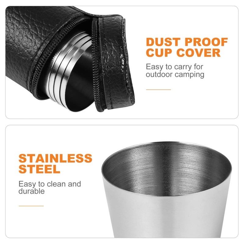 UPKOCH 4pcs Travel Stainless Steel Shot Glasses with Leather Carrying