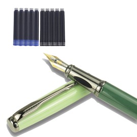 YUNCHUN Fountain Pens Set for Writing, Fancy Medium Nib Ink Pens of Morandi Color with 5 Black and 5 Blue Refills Cartridges, Best Pen Gift Set for Men & Women, Office Professional Pen for Work, Green