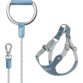 VOOCOO Dog Harness and Leash Set, No Pull No Choke Neck & Chest Adjustable Pet Harness for Small, Medium Dogs, Soft PU Leather Dog Harness with Reflective Anti-Twist Dog Leash for Puppy, Kitten, Cats