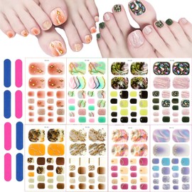 8 Sheets Marble Toe Nail Wraps for Short Nails Rainbow Gel Nail Strips Self-Adhesive Star Toenail Decals Line Marble Designs Nail Polish Stickers Black Green Pink Brown Toe Nail Strips Manicure…