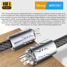 Viborg HiFi Power Cable, 5.9FT, Hi-end Power Cord, 2x9AWG, Super-Litz Copper Shielding AC Audiophile Power Wire Mains Cord with Rhodium Plated US Plug+IEC C15 Connector