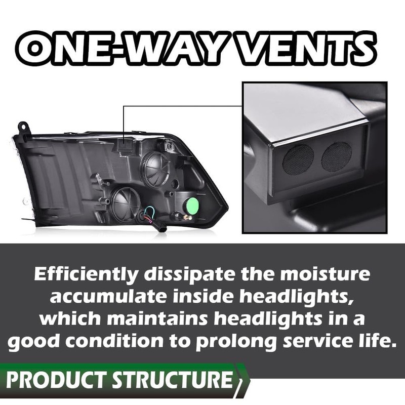 GRAND ORANGE Headlights Assembly Compatible with 2009-2012 Dodge Ram 1500