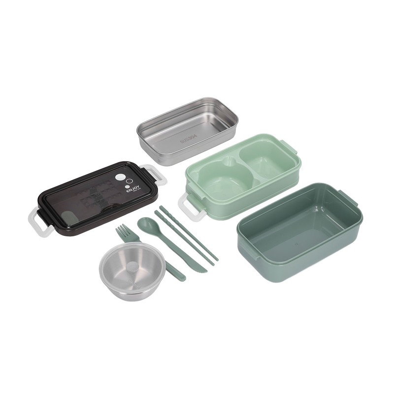Lunch Box 2 Tier Stackable Container Folding Buckle Stainless Steel
