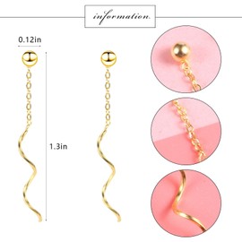 Spiral Dangle Earrings 925 Sterling Silver Long Tassel Chain Threader Earrings Hypoallergenic Jewelry for Women Girls Jewelry Gifts (gold)
