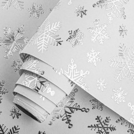 Homeral Christmas Wrapping Paper Roll - 46.8sq.ft. 3D Embossed Silver Foil Snowflakes on White for Christmas, Winter Holiday, Party, New Year Celebration- 17in x 33ft