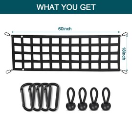 Tailgate Net for Pickup Truck Bed - Cargo Trucks Bed Divider for Full Size Truck 60'' x 18'' (Black) - Mesh Tail gate Competible with Chevy, Ford, Tacoma, Toyota, Ram