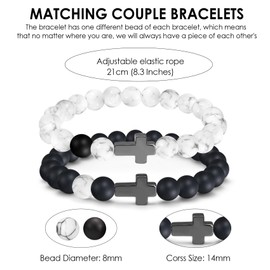 To My Boyfriend Gifts - Couple Bracelets Gifts with Sweet Message Card, Cross Charm Long Distance Touch Bracelets, Natural Bead Bracelets for Boyfriend Husband Anniversary Valentines Day Gifts