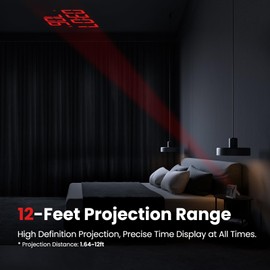 Projection Alarm Clock, Projection Clock for Bedroom Ceiling, Projector Clock with Weather Station, Indoor Outdoor Temperature Humidity Monitor, Forecast, Adjustable Backlight, Black,No Atomic