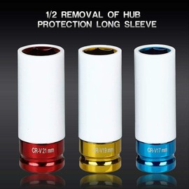 TOTMOX 1PC Mutli-color Wheel Nut Socket 1/2" Sq Drive Deep Impact Thin Wall 17/19/21mm